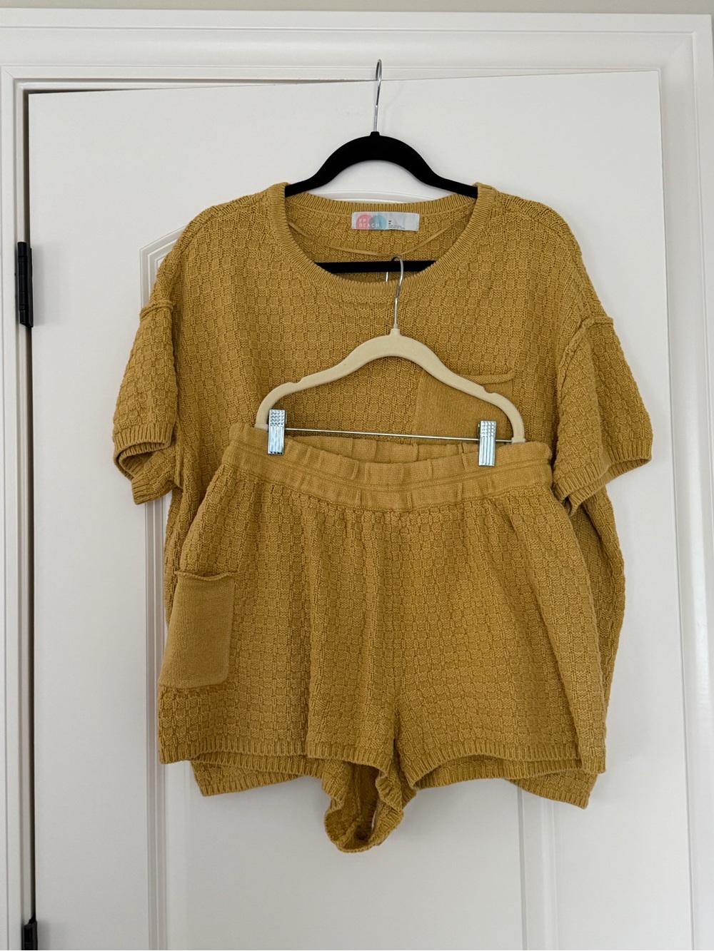 Free People Beach | (M) Mustard Waffle Knit Short Sleeve Top & Shorts Set